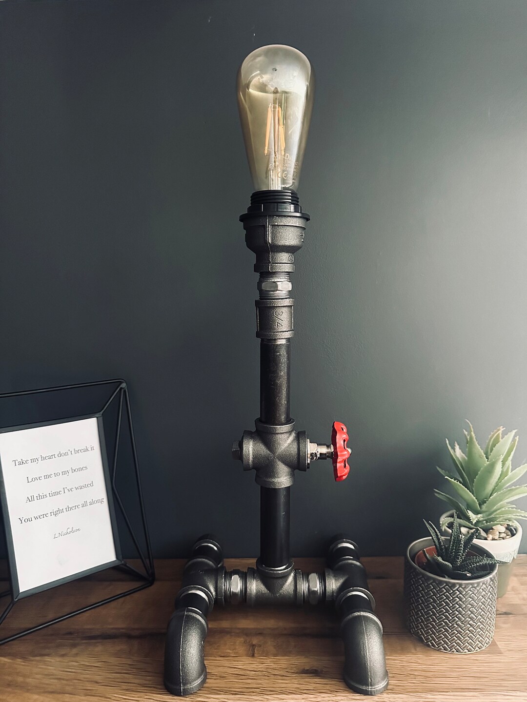 Retro Industrial Steampunk Water Pipe Table Lamp Base, E26