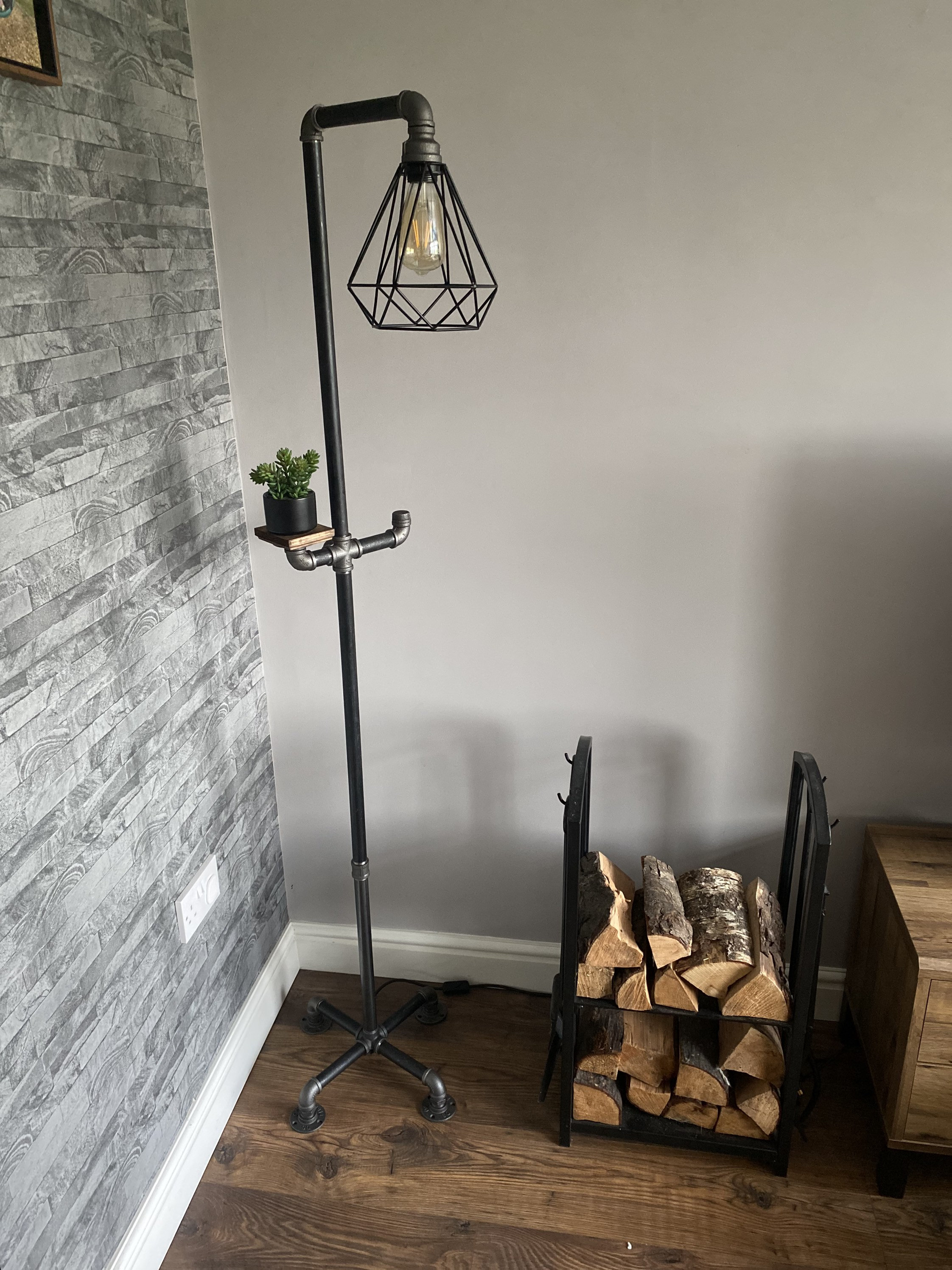 Industrial Steam Punk Floor Lamp With Shelf and Hook Living Room