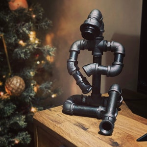 Rustic Retro Style Man Sitting Pipe Light Steampunk Desk Table Bedroom Lamp Light steam punk lamp farmhouse style lamp with switch