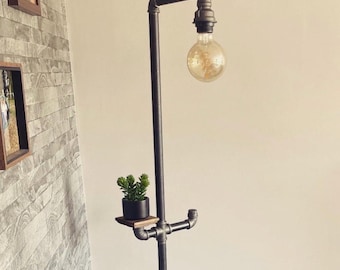 Industrial Steam punk Floor Lamp with shelf and hook living room steampunk lighting