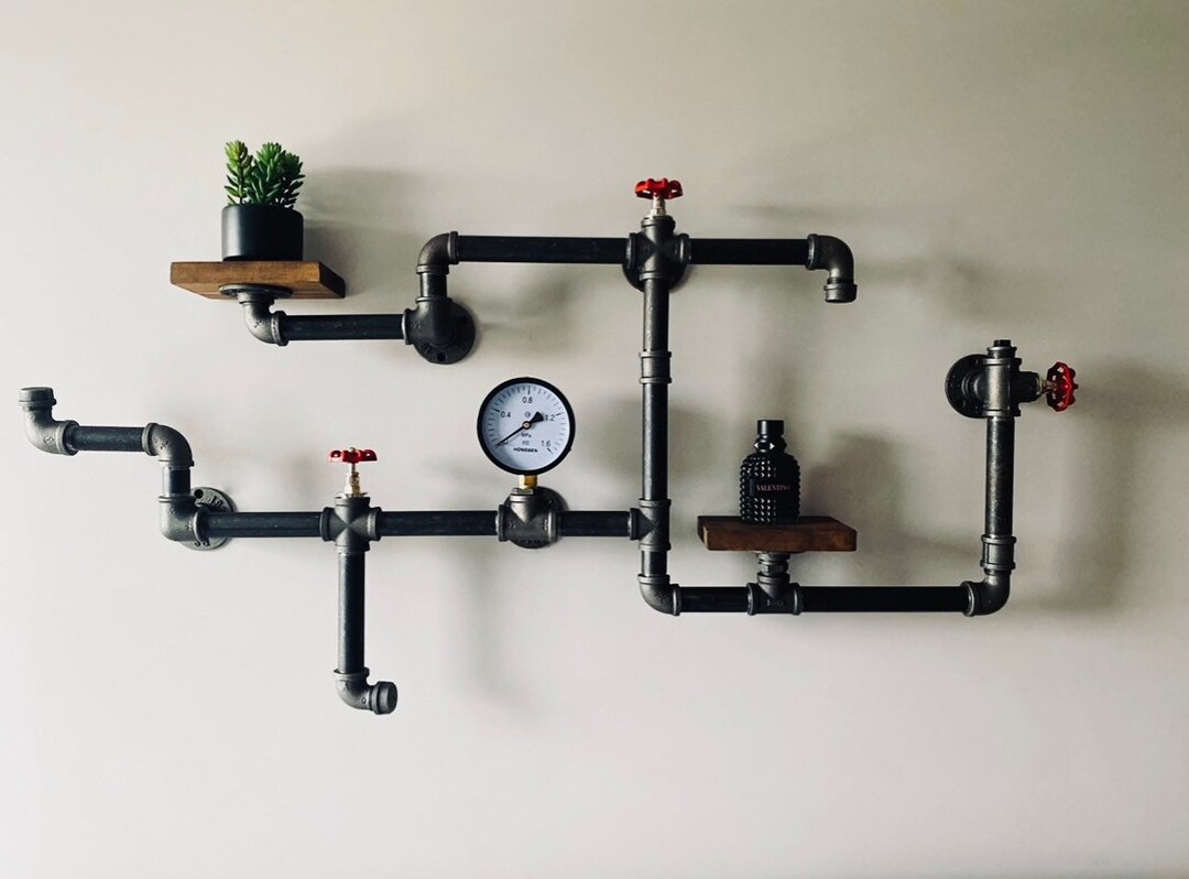 Steam Punk Wall Art Steampunk Farmhouse Decor Pipe Work Wall Shelving ...