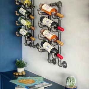 Steampunk wall mounted Wine Rack Industrial pipe wine storage shelf 4 bottles