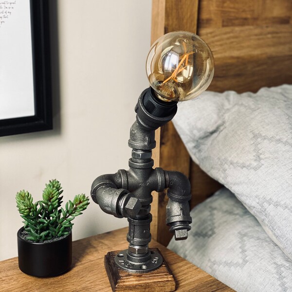 Rustic Retro Style Half Man Pipe Light Steampunk Desk Table Bedroom Lamp Light steam punk lamp farmhouse style lamp with switch