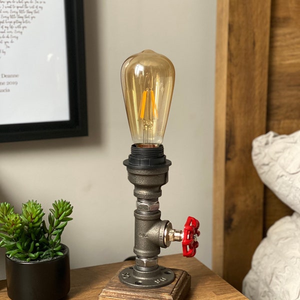 Industrial Rustic Style Pipe Light Steampunk lamp Desk Table Bedroom Lamp Light steam punk office with on/off switch