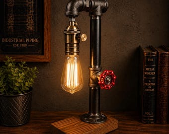 Vintage Steampunk Industrial Pipe Lamp – Retro Edison Bulb Table Light, Rustic Desk Lamp for Home Office Decor
