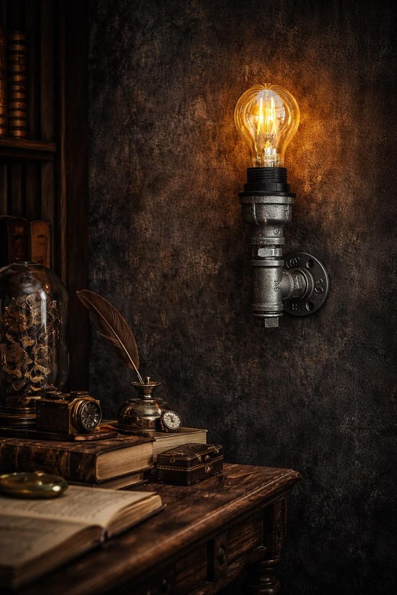 LED_Sone Vintage Industrial Black Wall Sconce – Plug-in, Dimmer, E27, Warm White, Metal