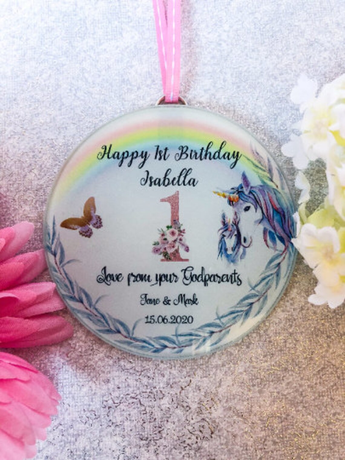 Baby 1st Birthday Keepsake Gift From Godparents Baby Girl Etsy
