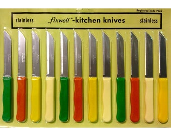 Fixwell Stainless Steel Knife With Plastic Handles MultiColour Knives Multipurpose Ues Kitchen Cutting Vegetables trimming Cookware Knives