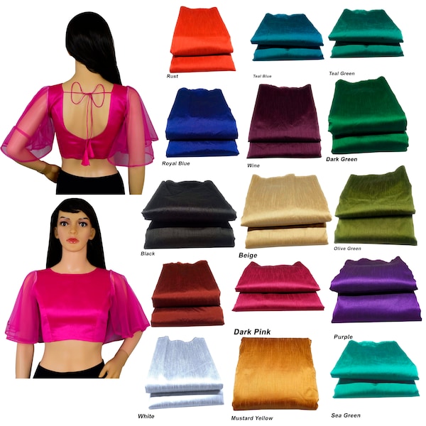 Saree-Bluse für Damen, Bluse aus Dupionseide, Crop-Top mit genähten Rüschenärmeln, Bollywood Lehenga Choli, ausgefallenes Rock-Top, Hochzei
