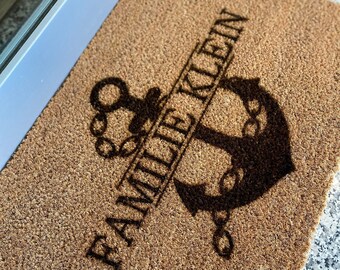 Personalisierte Fußmatte "Anker" - Kokos Fußmatte mit Namen - Geschenk - Hochzeit - Einzug - Paare - Familie - Indoor