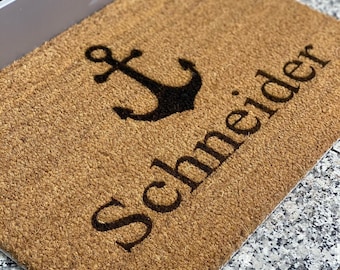 Personalisierte Fußmatte "Anker" - Kokos Fußmatte mit Namen - Geschenk - Hochzeit - Einzug - Paare - Familie - Indoor - Türmatte