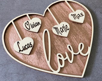 Personalisiertes Herzschild mit Namen - Familienschild - Geschenk - Hochzeit - Einzug - Familie - Muttertag - Geburtstag - Weihnachten