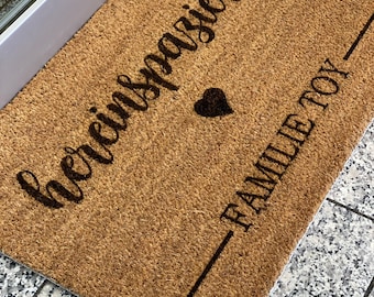 Personalisierte Fußmatte "Hereinspaziert" - Kokos Fußmatte mit Namen - Geschenk - Hochzeit - Einzug - Paare - Familie - Indoor - Türmatte