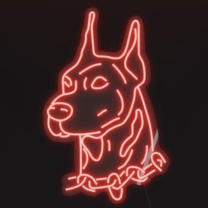 Placa de neon LED Doberman - Placa de neon personalizada, placa de festa, luz de atmosfera, neon de cachorro, arte de parede