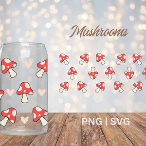 Mushroom 16 oz Glass Can Cutfile, SVG PNG, mushroom cup wrap, cup wrap, glass can wrap, 16 oz glass wrap, Instant digital download, mushroom
