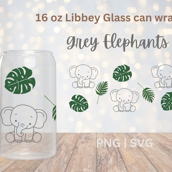 Elephant 16 oz Glass Can Cutfile, SVG PNG, Elephant cup wrap, Elephant, cup wrap, glass can wrap,16 oz glass wrap, Instant digital download
