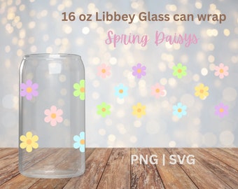 Daisy 16 oz Glass Can Cutfile, SVG PNG, Daisy cup wrap, Spring cup wrap,Spring, glass can wrap, 16 oz glass wrap, Instant digital download