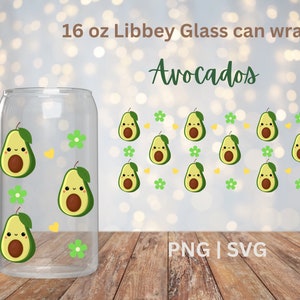アボカド 16 オンス ガラス缶 カットファイル、SVG PNG、アボカド カップ ラップ、アボカド、カップ ラップ、ガラス缶ラップ、16 オンス ガラス ラップ、インスタント デジタル ダウンロード