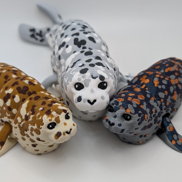 3D Printed Seal - Spotted or Solid Colored Articulated Fidget Toy