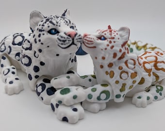 Snow Leopard - 3D Printed, Articulated, Multi-colored Fidget Toy