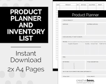 Etsy Product Planner & Inventory List: Editable A4 PDF (Digital Download)