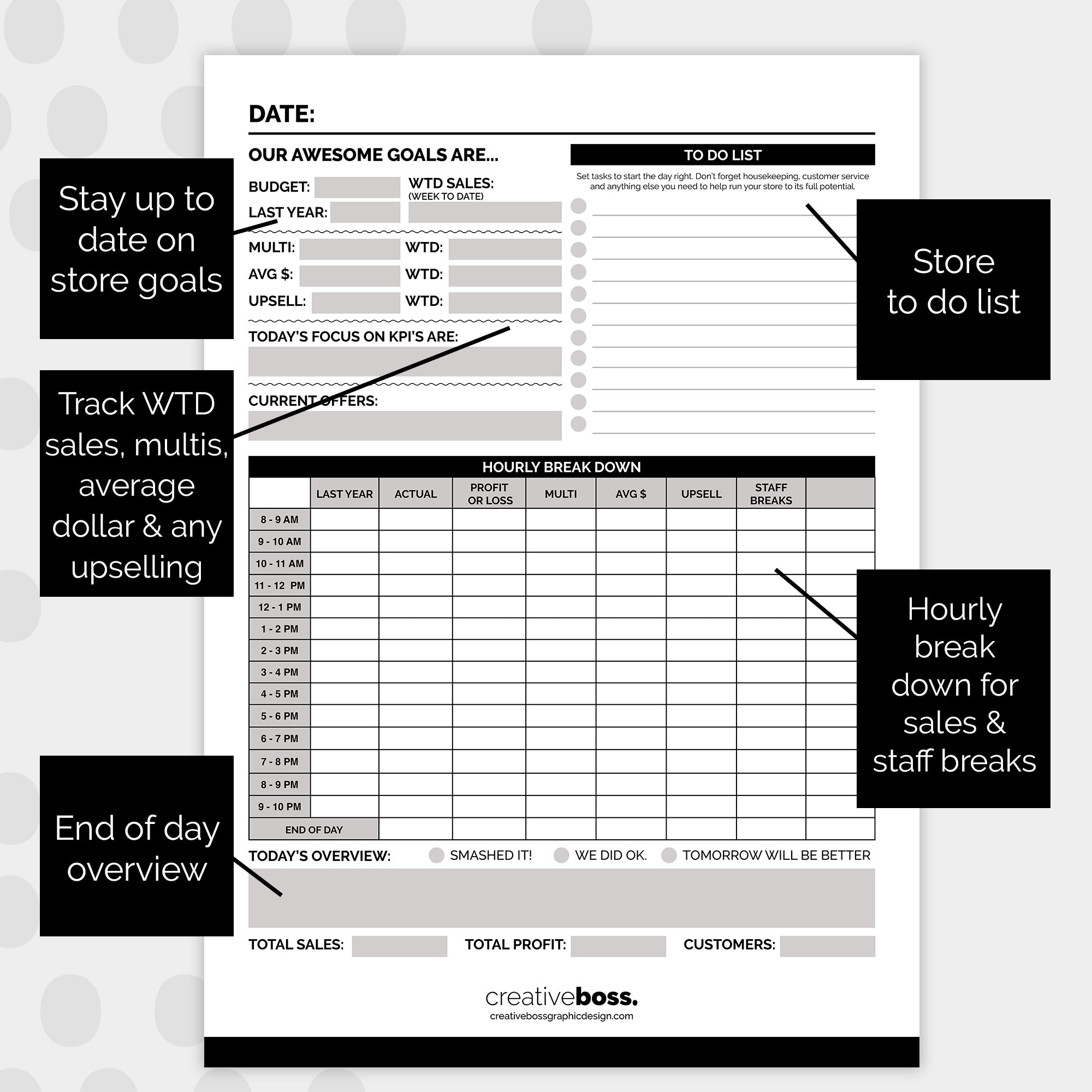Downloadable Business Daily Sales Planner / Retail Organiser ...
