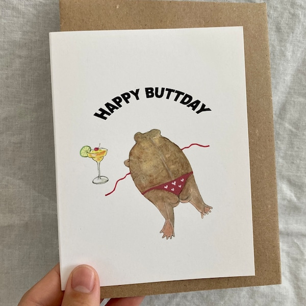 HAPPY BUTTDAY, Rain Frog, Birthday Card,  100% Recycled Paper