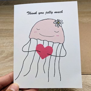 Muchísimas gracias gelatina, Tarjeta de agradecimiento, Medusa rosa, papel 100% reciclado