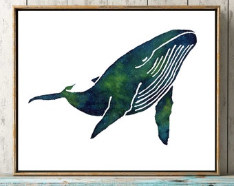 Space Whale Print, Whale, Watercolor Whale painting, Watercolor Stars, Art Print