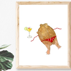 Art de grenouille sexy en bikini, impression de grenouille mignonne relaxante, art de grenouille de pluie du désert