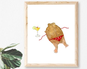 A sexy frog in bikini art, Relaxing cute frog print, Desert rain frog art
