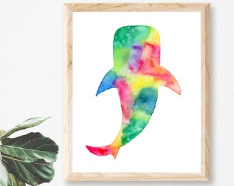 Colorful Whale Shark Print, Watercolor Whale Shark Painting, Art Print