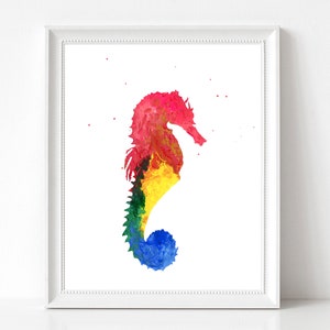 Colorful Seahorse painting, Seahorse wall art, Acrylic Painting, Art Print