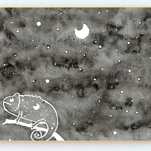 Inner Space, Chameleon Art Print, Watercolor Chameleon, Space Watercolor Print, Art Print