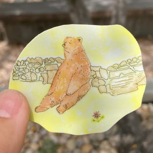 Sticker ours relaxant, bain de soleil, ours brun, sticker résistant aux intempéries