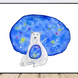 Connected, Polar Bear print, Polar Bear Painting, Universe, Stars, Watercolor Painting, Art Print