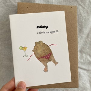 La détente est la clé d'une vie heureuse, Rain Frog, Carte de vœux, 100 % papier recyclé