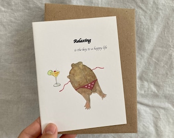Relaxing is the key to a happy life, Rain Frog, Greeting Card, 100% recycled paper