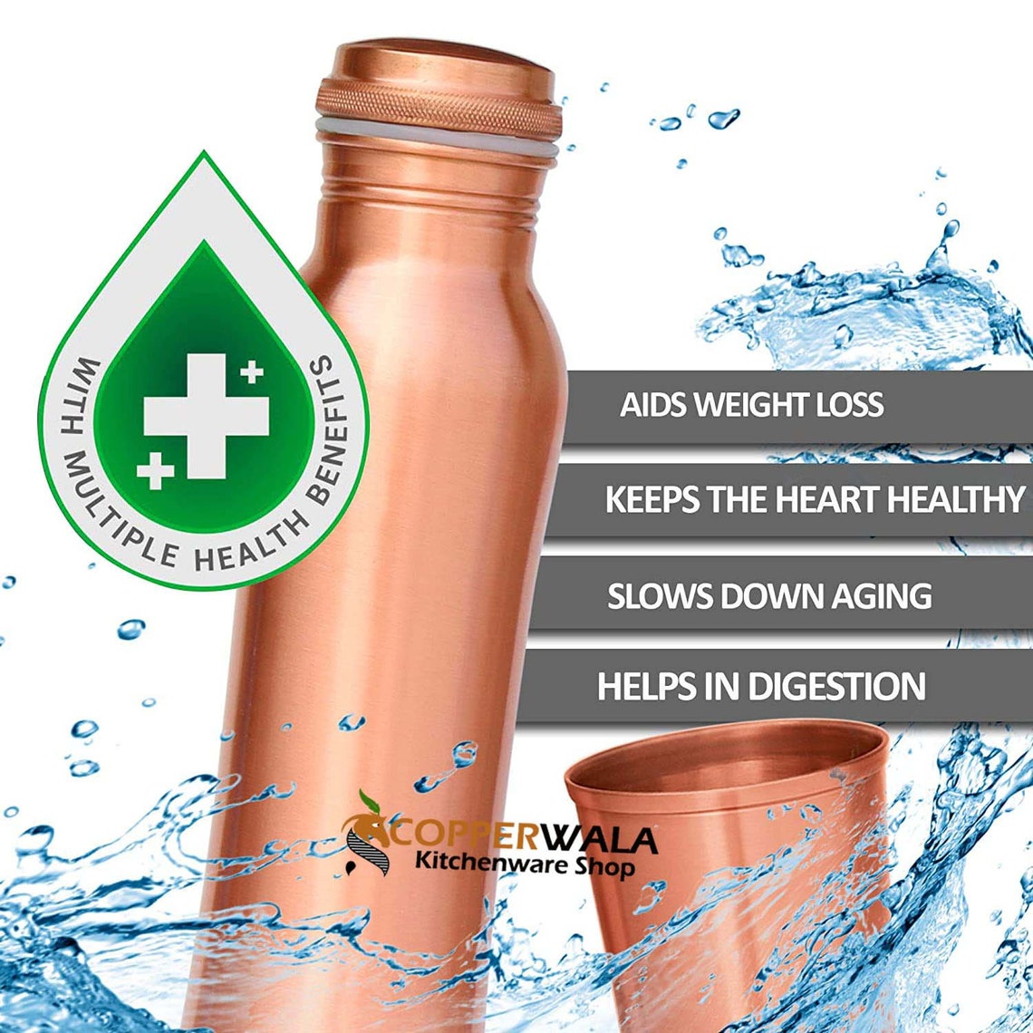 Home Copper Water Bottle 34 Oz Leak Proof 100 Pure Copper Etsy