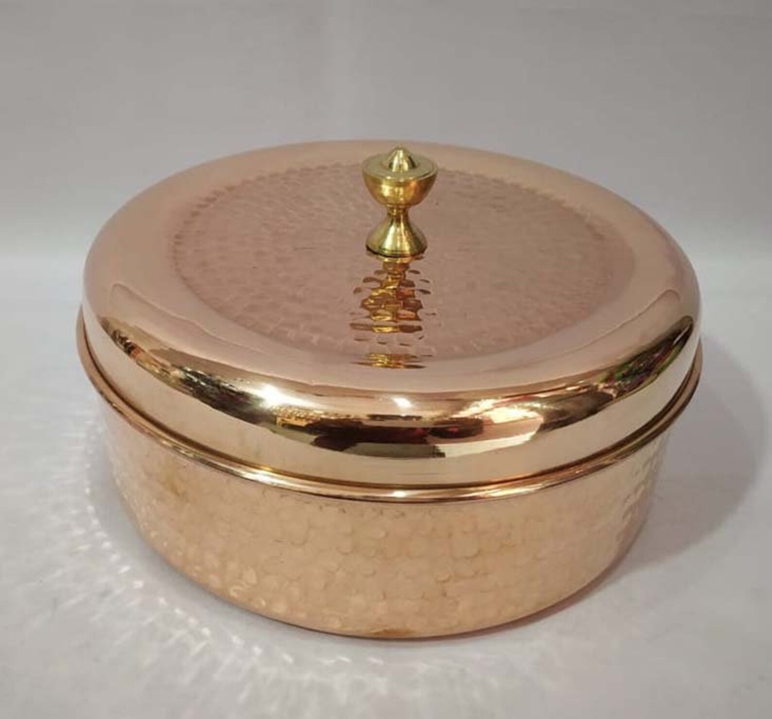 Copper round Spice box 7 rack with hammered spoon masala box Etsy