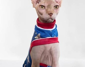 Stars and Stripes Sphynx Cat Shirt, Fourth of July Sphynx Clothes, Sphinx Shirt, One or Two Arm Holes available