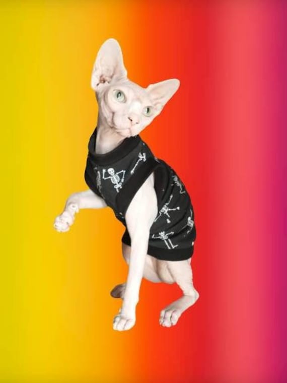 Vampire Fangs Shirt for Sphynx Cats One arm Hole or Two Hole Sphinx Shirts Tiny Scary Mouths Halloween Sphynx Cat Clothing