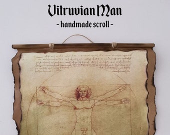 Vitruvian Man Handmade Scrolls by Leonardo da Vinci. Wall home decor reproduction art print. Gift For Him, Gift For Her,