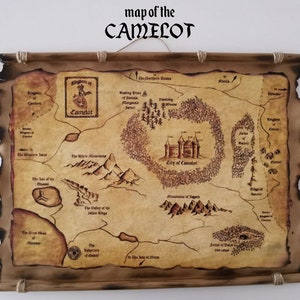 Mapa de Camelot, Reino de Camelot, Pergaminos hechos a mano, Mapa del Reino del Rey Arturo, Merlín, Caballeros de la Mesa Redonda