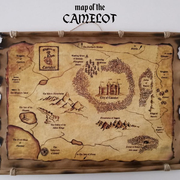 Camelot Karte,Königreich Camelot,Handgemachte Schriftrollen,Karte von König Artus Königreich, Merlin,Ritter der Tafelrunde