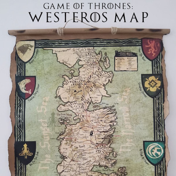 Game of Thrones: Westeros Map, King’s Landing Map - GoT Map Poster on Handmade Scroll