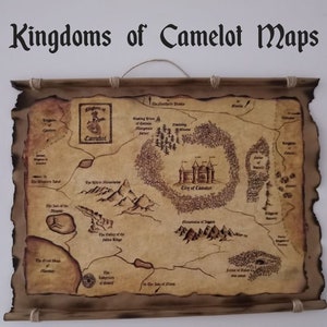 Mapa de Camelot, Reinos de Camelot, Pergaminos hechos a mano, Mapa del Reino del Rey Arturo, Mapa de Merlín, Caballeros de la mesa redonda, Rey Artur