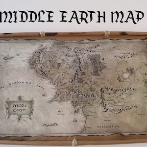 Mapa de la Tierra Media - Mapa de El Hobbit - Mapa marrón de la Tierra Media, Mapa de Tolkien, Pergamino hecho a mano