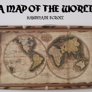 Carte du vieux monde, parchemin de carte du monde historique, parchemin fait main, cadeau pour lui, cadeau pour elle, décoration de bureau, décoration d'intérieur