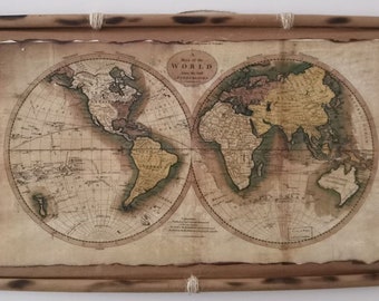 古地図、歴史的な世界地図の巻物、手作りの巻物、男性への贈り物、女性